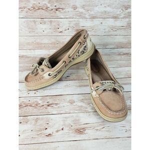 Womens Sperry Top-Sider Sz 6.5 Angelfish Beige Leopard Boat Shoes 9102341 Sequin